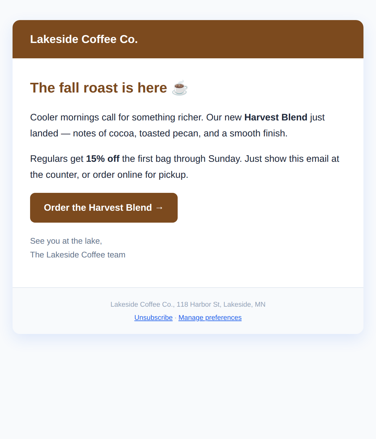 A branded email in a customer's inbox